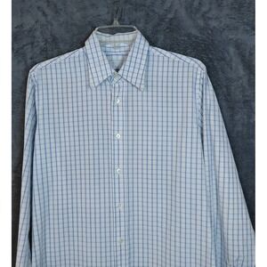 Prada Dress Shirt Mens Size 40 (15 3/4)  Blue White‎ Large Check Designer Luxury